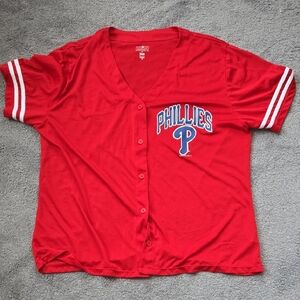 Phillies Women's Red Button-Front Jersey Top